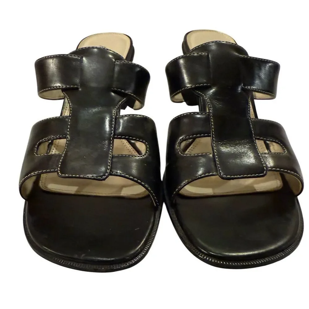 Anne Klein Women’s Black Slip In Sandals Kitten Heel Sz. 9.5 Spring Mother’s Day